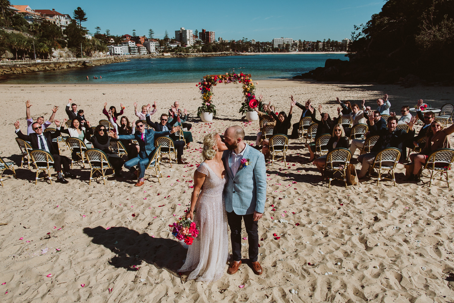 bride and groom on Shelly beach 